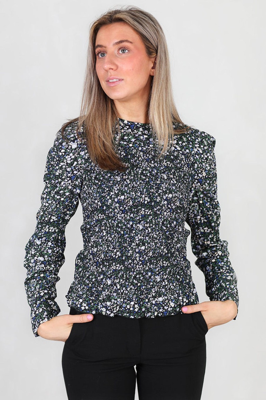 Klaer Norr | Sabby Smock Top Black/Blue Flower Print