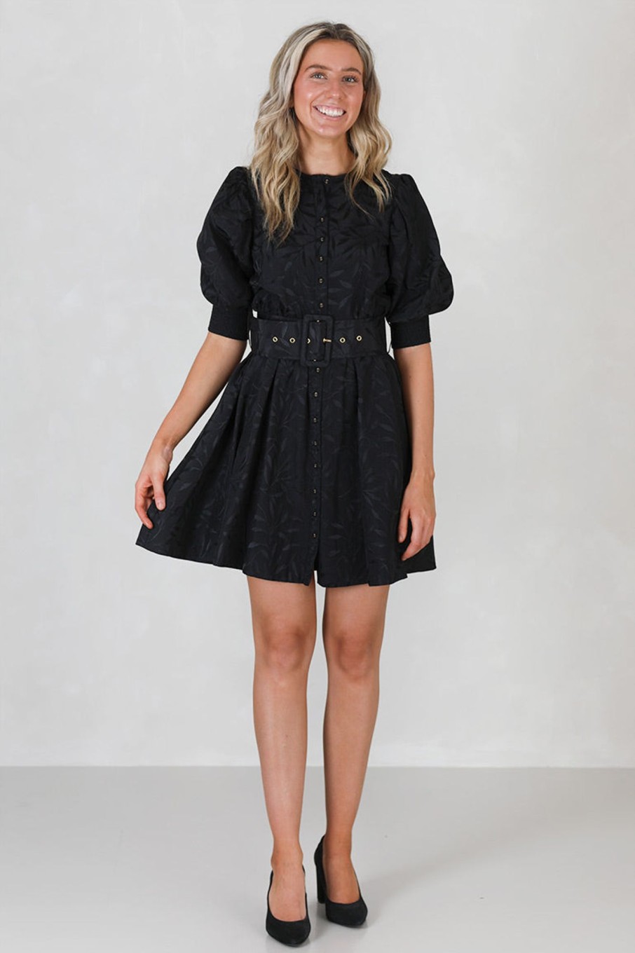 Klaer ByTiMo | Cotton Jacquard Belted Mini Dress Black