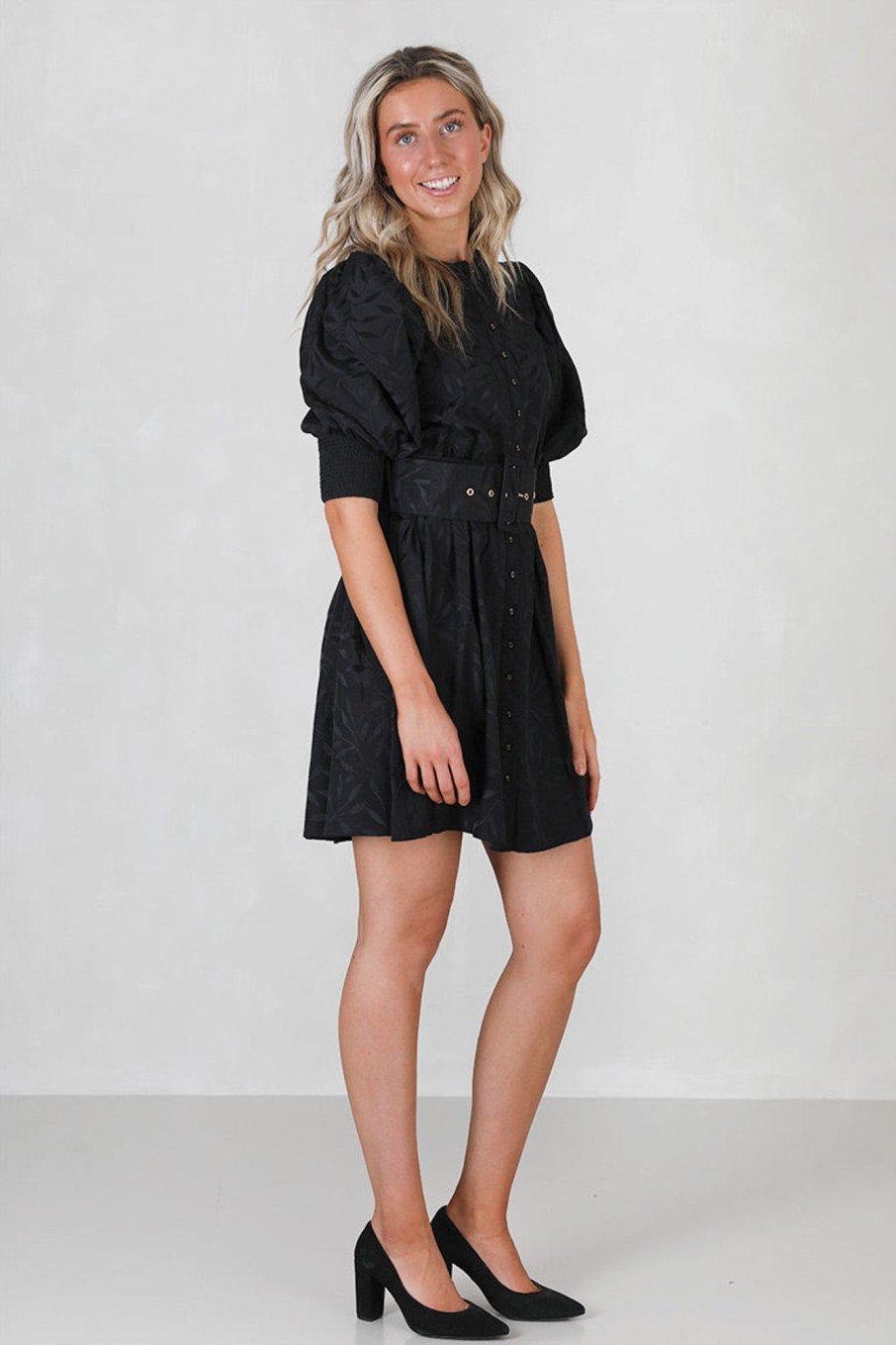 Klaer ByTiMo | Cotton Jacquard Belted Mini Dress Black