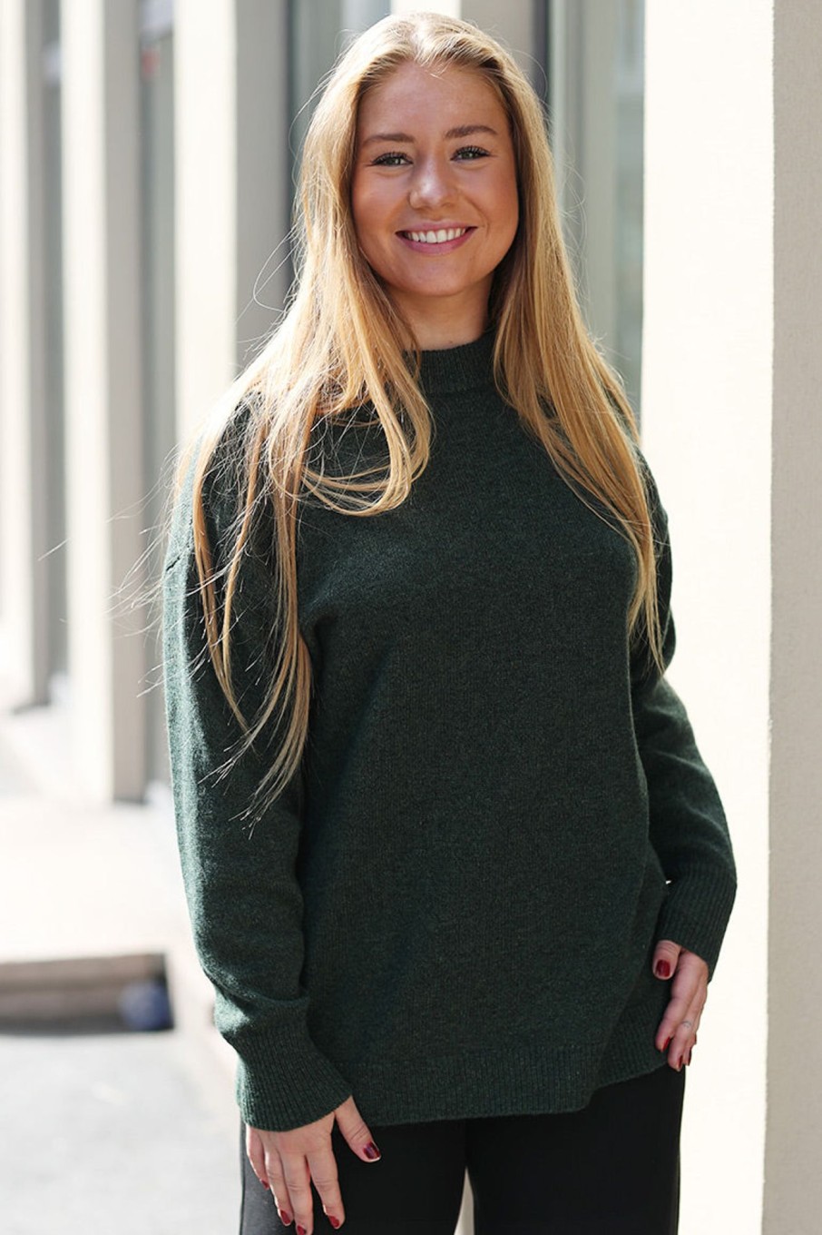 Klaer Norr | Sinna O-Neck Sweater Dark Green Melange