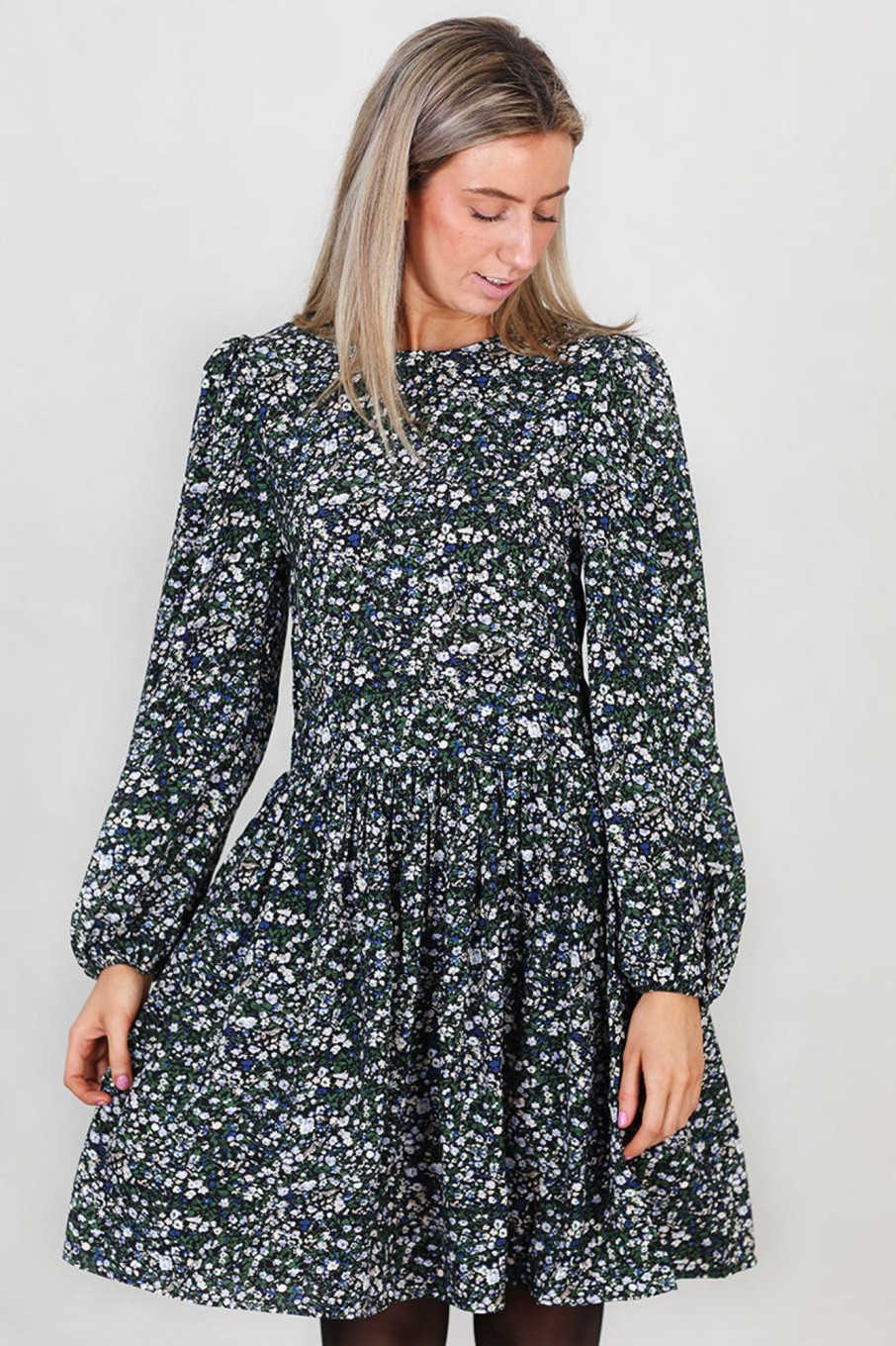 Klaer Norr | Sabby Dress Black/ Blue Flower Print