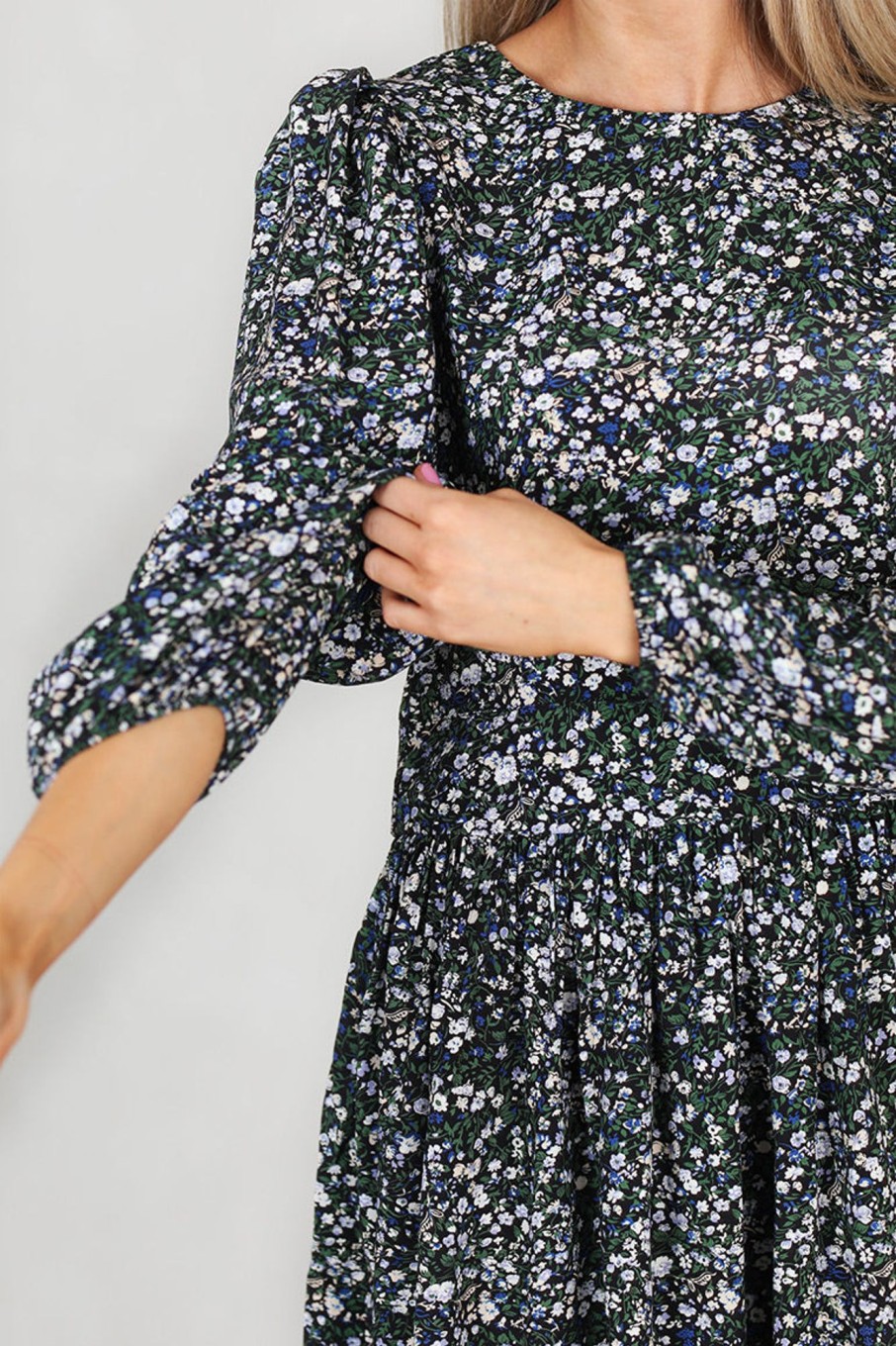 Klaer Norr | Sabby Dress Black/ Blue Flower Print